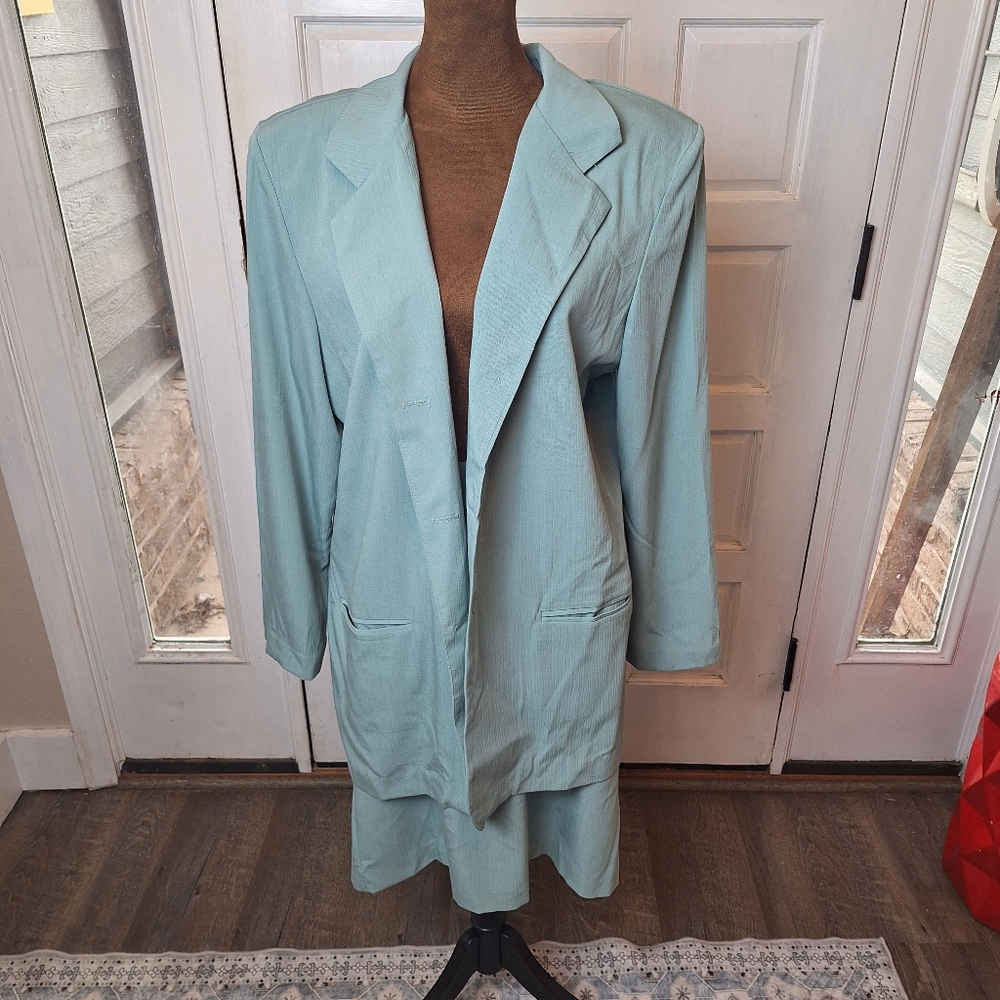 Vtg Toni Garment for CC Magic Skirt Suit Women's Teal Size 14